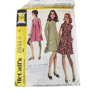 70s McCalls 2651 Maternity Dress In 3 Versions Size 10 Vintage 1970 Pattern CUT